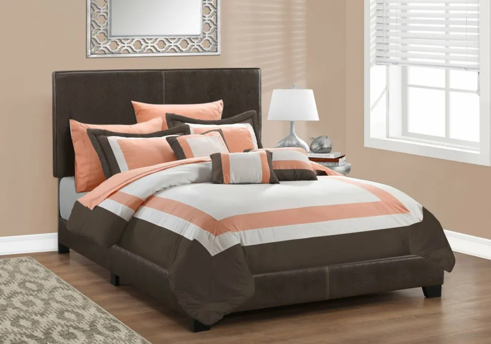 Bed, Full Size, Bedroom, Frame, Upholstered, Brown Leather Look, Transitional
