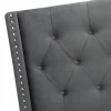 Bed, Queen Size, Bedroom, Frame, Upholstered, Grey Velvet, Chrome Trim, Transitional
