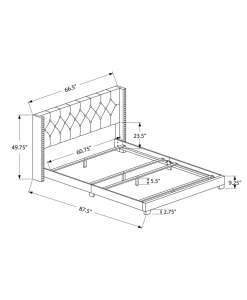 Bed, Queen Size, Bedroom, Frame, Upholstered, Grey Velvet, Chrome Trim, Transitional