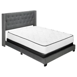 Bed, Queen Size, Bedroom, Frame, Upholstered, Grey Velvet, Chrome Trim, Transitional