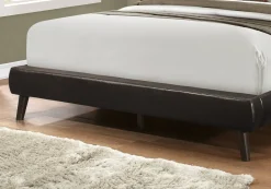 Bed, Queen Size, Bedroom, Frame, Upholstered, Brown Leather Look, Wood Legs, Transitional