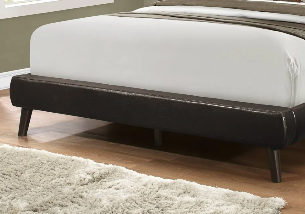 Bed, Queen Size, Bedroom, Frame, Upholstered, Brown Leather Look, Wood Legs, Transitional