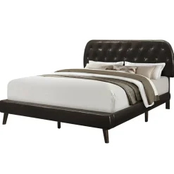Bed, Queen Size, Bedroom, Frame, Upholstered, Brown Leather Look, Wood Legs, Transitional