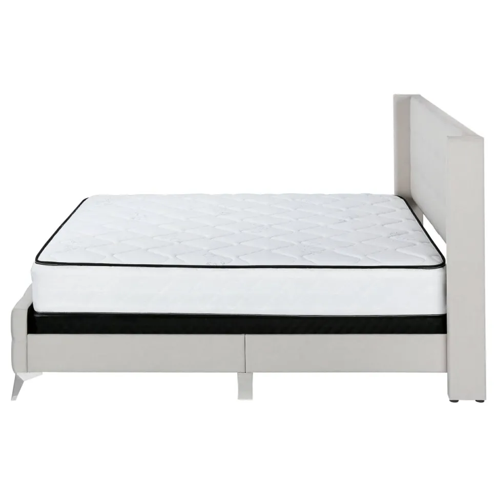 Bed, Queen Size, Bedroom, Frame, Upholstered, Beige Linen Look, Chrome Metal Legs, Transitional