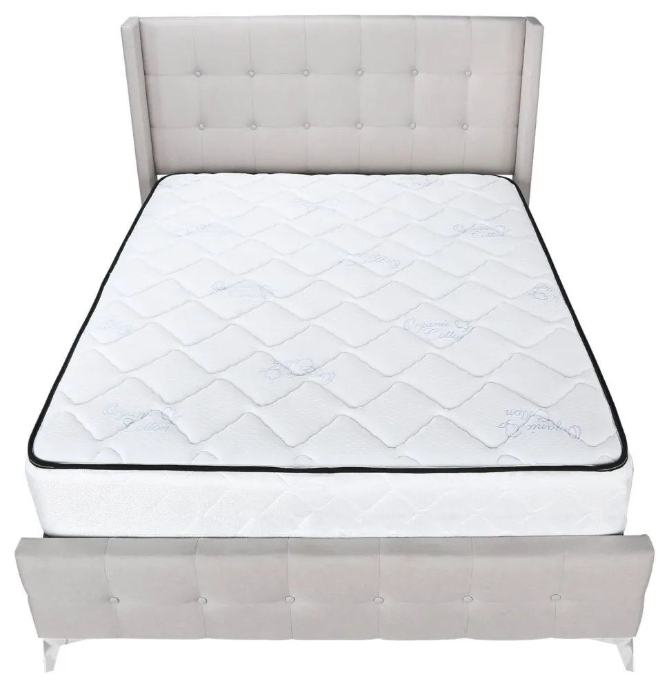 Bed, Queen Size, Bedroom, Frame, Upholstered, Beige Linen Look, Chrome Metal Legs, Transitional