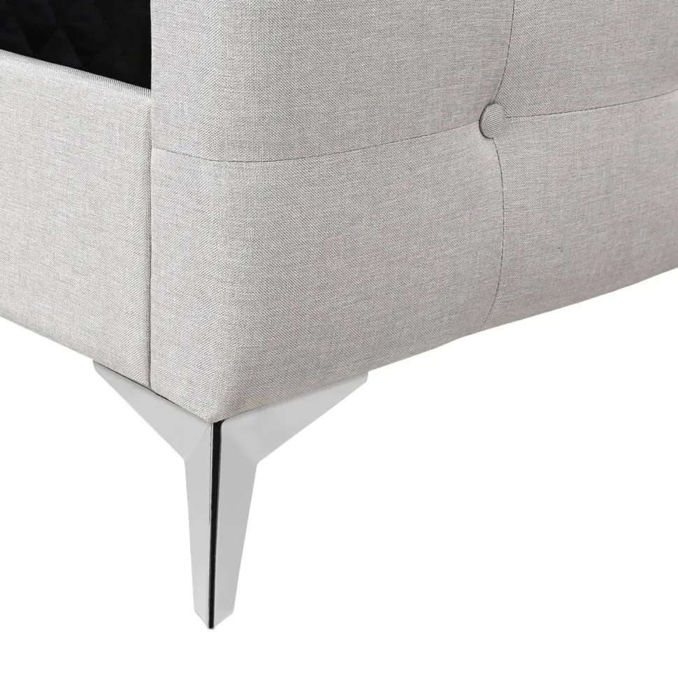 Bed, Queen Size, Bedroom, Frame, Upholstered, Beige Linen Look, Chrome Metal Legs, Transitional