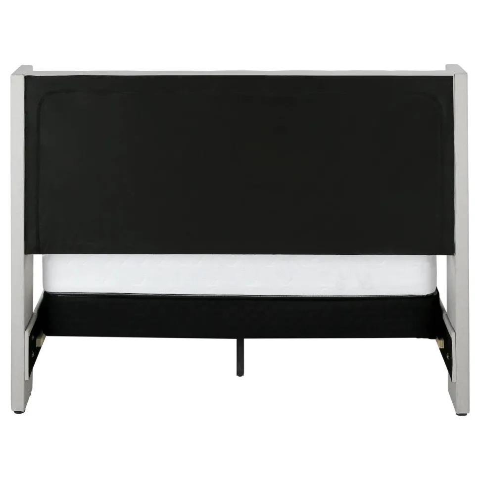 Bed, Queen Size, Bedroom, Frame, Upholstered, Beige Linen Look, Chrome Metal Legs, Transitional