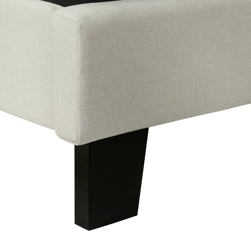 Bed, Queen Size, Bedroom, Frame, Upholstered, Beige Linen Look, Black Wood Legs, Transitional