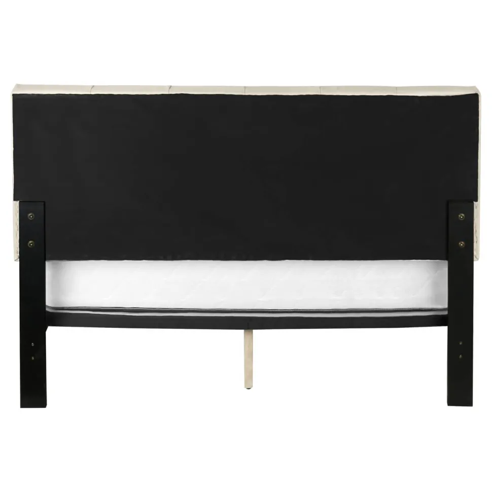 Bed, Queen Size, Bedroom, Frame, Upholstered, Beige Linen Look, Black Wood Legs, Transitional