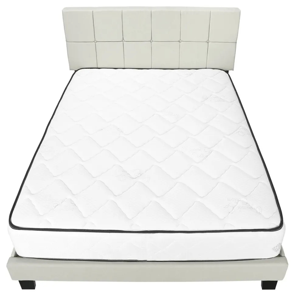 Bed, Queen Size, Bedroom, Frame, Upholstered, Beige Linen Look, Black Wood Legs, Transitional