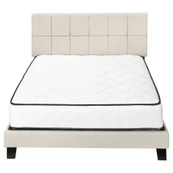 Bed, Queen Size, Bedroom, Frame, Upholstered, Beige Linen Look, Black Wood Legs, Transitional