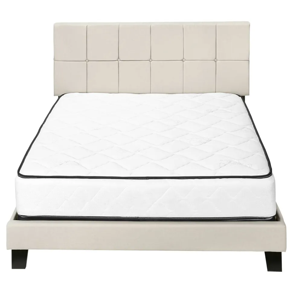 Bed, Queen Size, Bedroom, Frame, Upholstered, Beige Linen Look, Black Wood Legs, Transitional