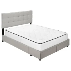 Bed, Queen Size, Bedroom, Frame, Upholstered, Grey Linen Look, Wood Legs, Transitional