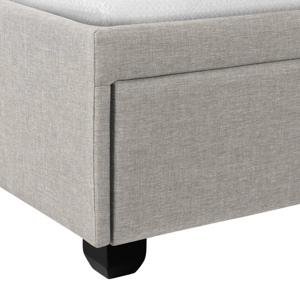 Bed, Queen Size, Bedroom, Frame, Upholstered, Grey Linen Look, Wood Legs, Transitional