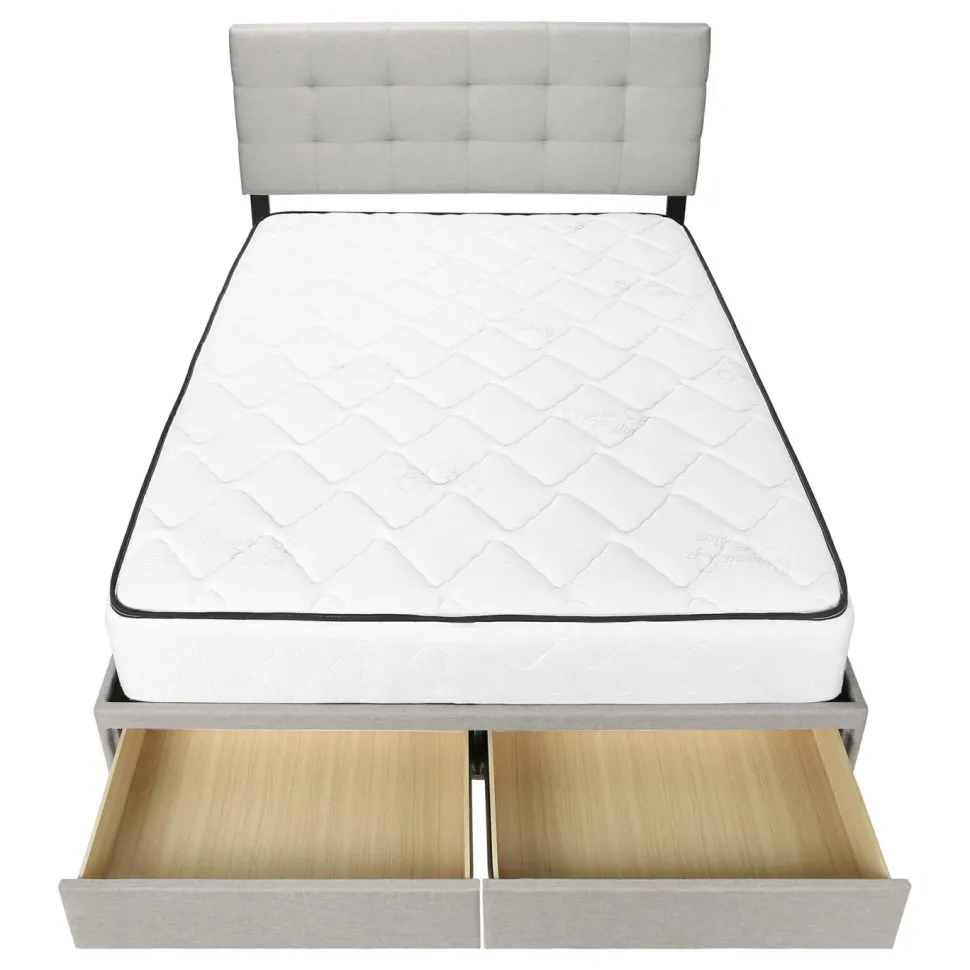 Bed, Queen Size, Bedroom, Frame, Upholstered, Grey Linen Look, Wood Legs, Transitional