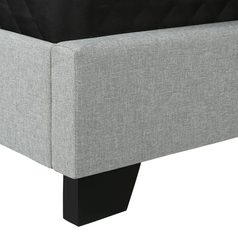 Bed, Queen Size, Bedroom, Frame, Upholstered, Grey Velvet, Chrome Trim, Traditional