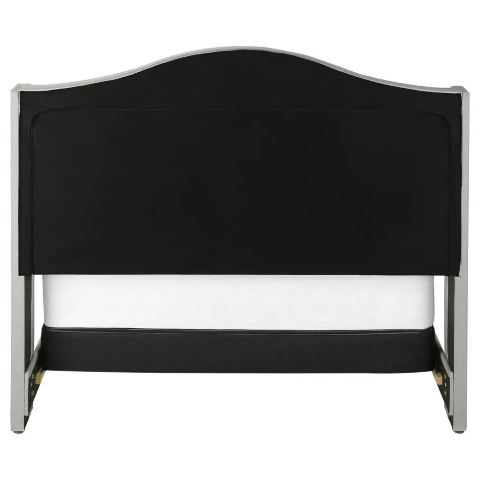 Bed, Queen Size, Bedroom, Frame, Upholstered, Grey Velvet, Chrome Trim, Traditional