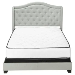 Bed, Queen Size, Bedroom, Frame, Upholstered, Grey Velvet, Chrome Trim, Traditional