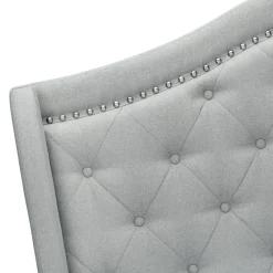 Bed, Queen Size, Bedroom, Frame, Upholstered, Grey Velvet, Chrome Trim, Traditional