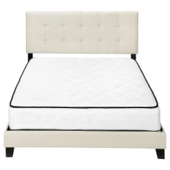 Bed, Queen Size, Bedroom, Frame, Upholstered, Beige Linen Look, Black Wood Legs, Transitional
