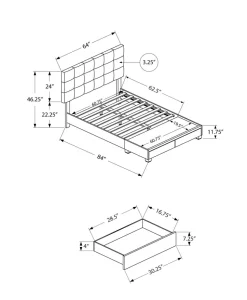 Bed, Queen Size, Bedroom, Frame, Upholstered, Beige Linen Look, Black Wood Legs, Transitional
