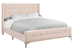 Bed, Queen Size, Bedroom, Upholstered, Pink Velvet, Chrome Metal Legs