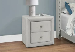 Bedroom Accent, Nightstand, End, Side, Lamp, Storage Drawer, Bedroom, Upholstered, Grey Velvet, Transitional