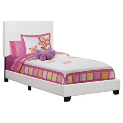Bed, Twin Size, Bedroom, Frame, Upholstered, White Leather Look, Transitional