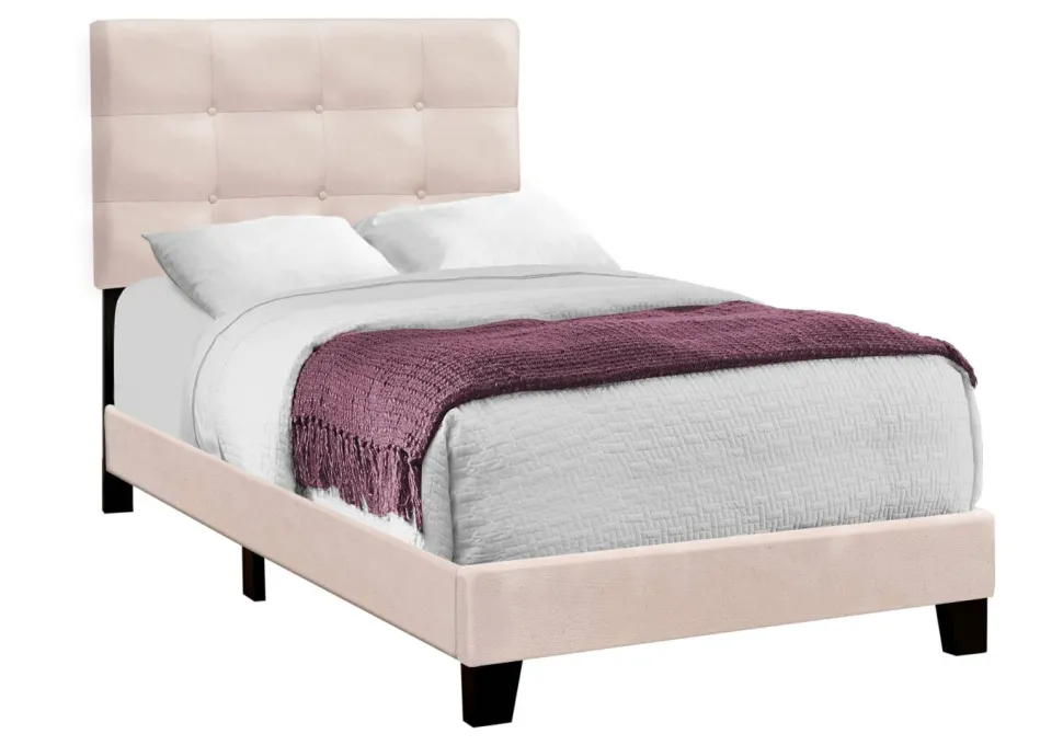 Bed, Twin Size, Upholstered, Bedroom, Frame Only, Youth, Teen, Juvenile, Pink Velvet, Transitional