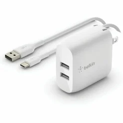 Belkin BoostCharge Dual USB-A Wall Charger 24W (USB-A to USB-C cable included) - Power Adapter