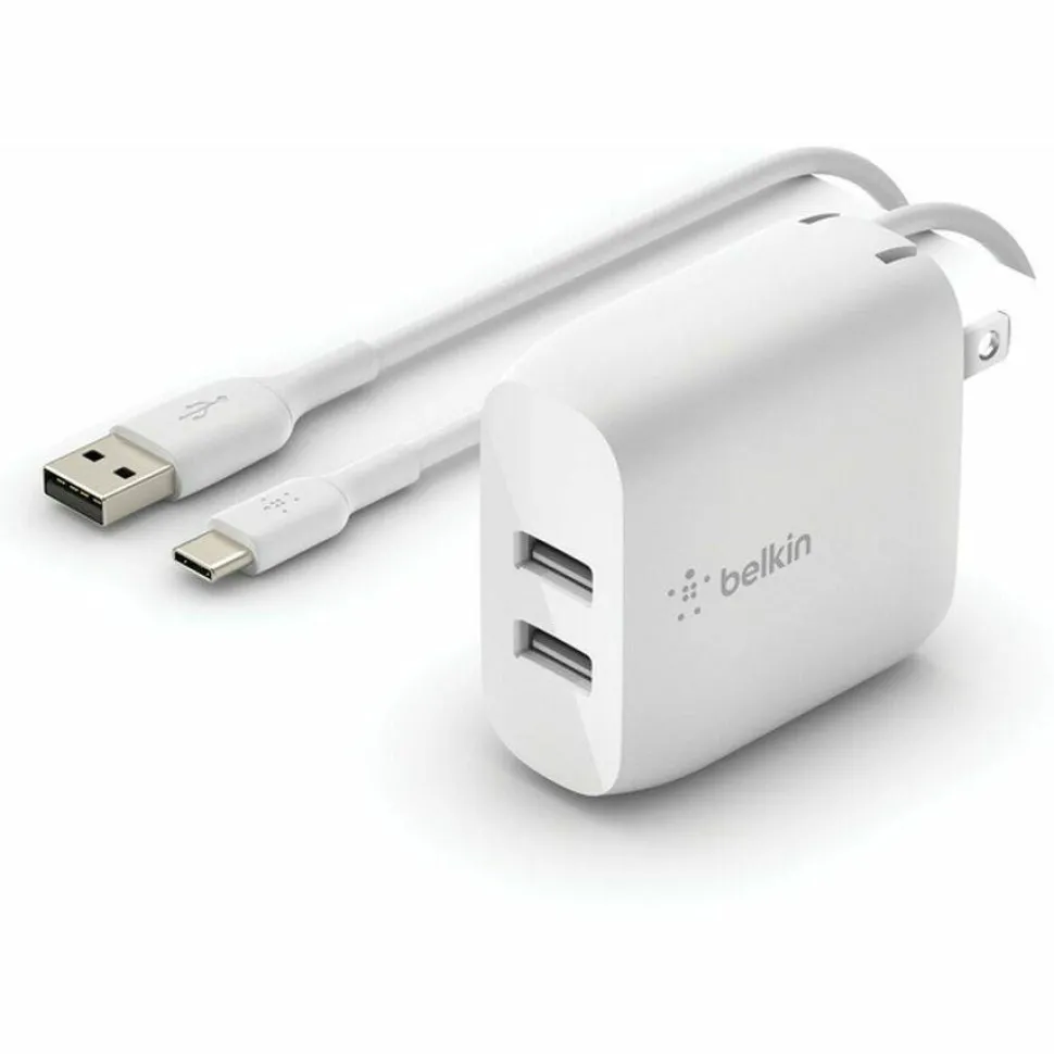 Belkin BoostCharge Dual USB-A Wall Charger 24W (USB-A to USB-C cable included) - Power Adapter
