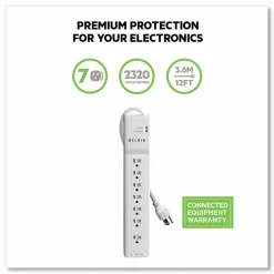 Belkin Home/Office Series Surge Protector, 7 Outlets, Phone Line Protection, 12' Cord, 2160 Joules, White