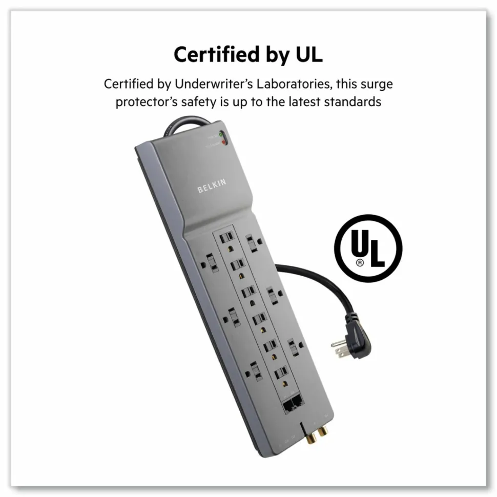 Belkin Home/Office Series Surge Protector, 12 Outlets, 10' Cord, 3996 Joules, Phone/Ethernet/Coaxial Protection