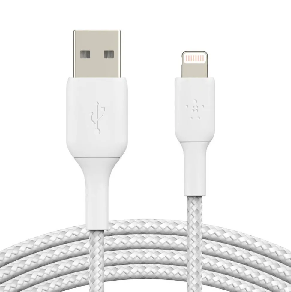 Belkin Lightning-To-USB-A Braided Cable, 3.3 ft/1M White