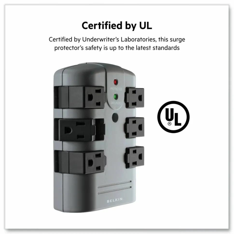 Belkin 6 Outlet Pivot Plug Surge Protector - Wall Mounted - 1080 Joules
