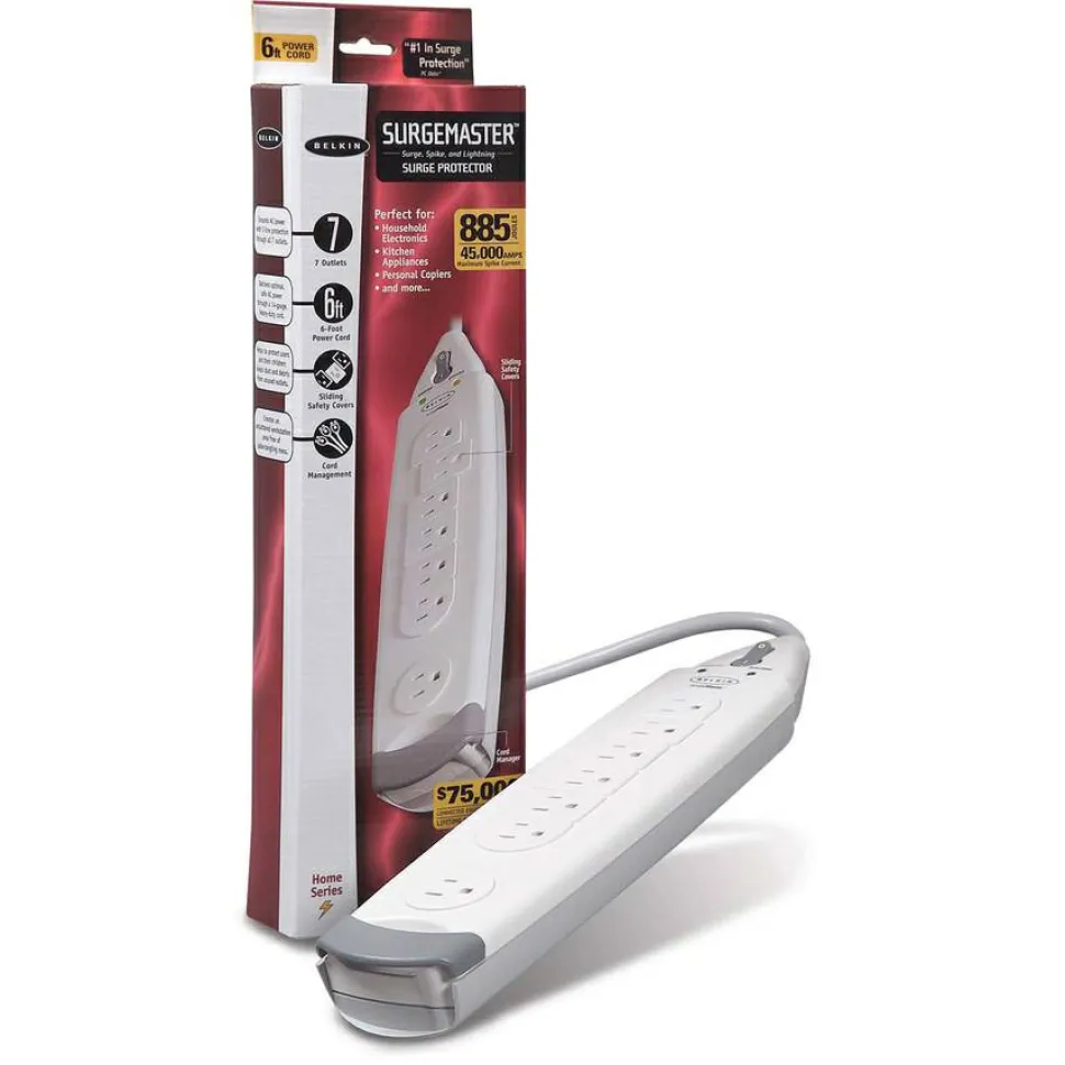 Belkin 7 Outlet Power Strip Surge Protector with 6ft power cord - 785 Joules - White