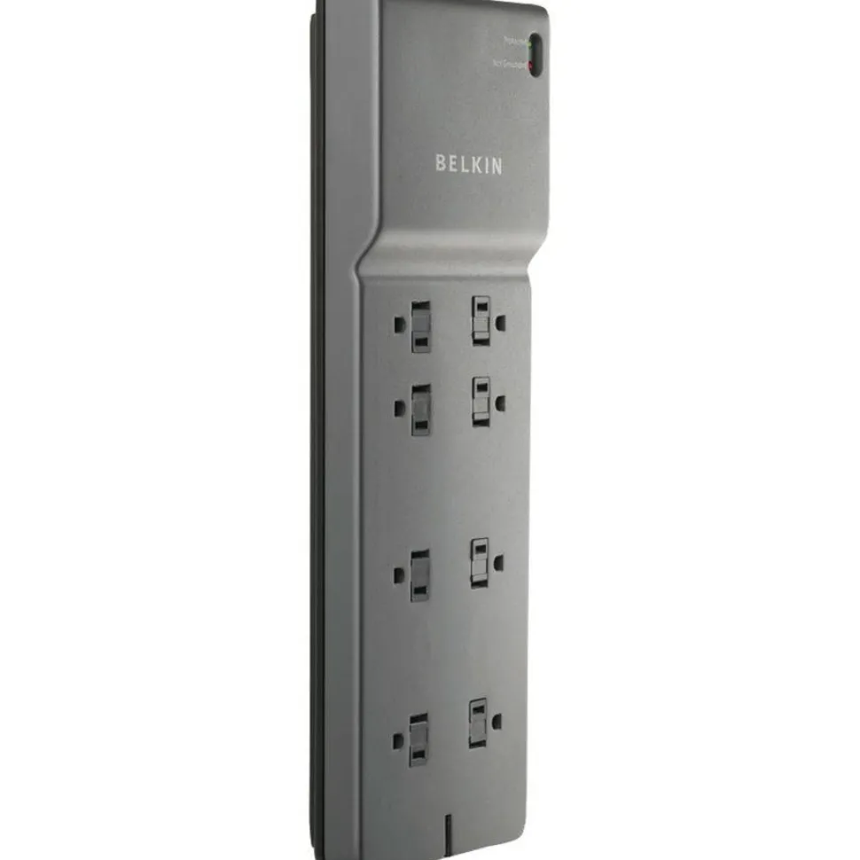 Belkin 8-Outlet Surge Protector - 8ft Cord - Right Angle Plug - 2500J - Grey