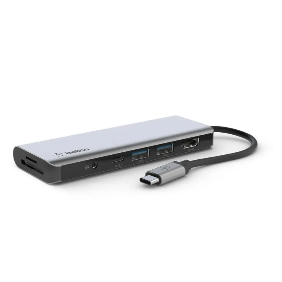 Belkin USB-C 7-in-1 Multiport Adapter, Laptop Docking Station, 2x USB-A 3.1 Gen 2, 4k HDMI 2.0, 100W Power Delivery 3.0