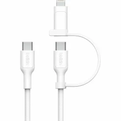Belkin 60W 2-in-1 USB-C to USB-C and Lightning Cable - 480 Mbps - Braided - M/M - 5ft/1.5m - White