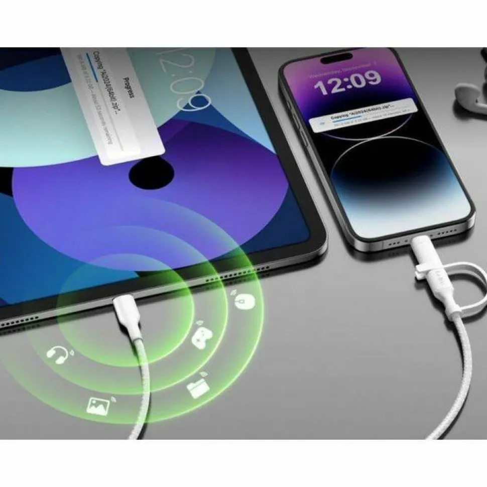 Belkin 60W 2-in-1 USB-C to USB-C and Lightning Cable - 480 Mbps - Braided - M/M - 5ft/1.5m - White