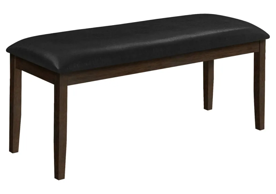 Bench, 48" Rectangular, Dining Room, Hallway, Entryway, Upholstered, Wood, Brown Solid Wood, Black Leather-look, Transitional
