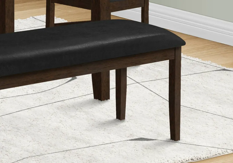 Bench, 48" Rectangular, Dining Room, Hallway, Entryway, Upholstered, Wood, Brown Solid Wood, Black Leather-look, Transitional