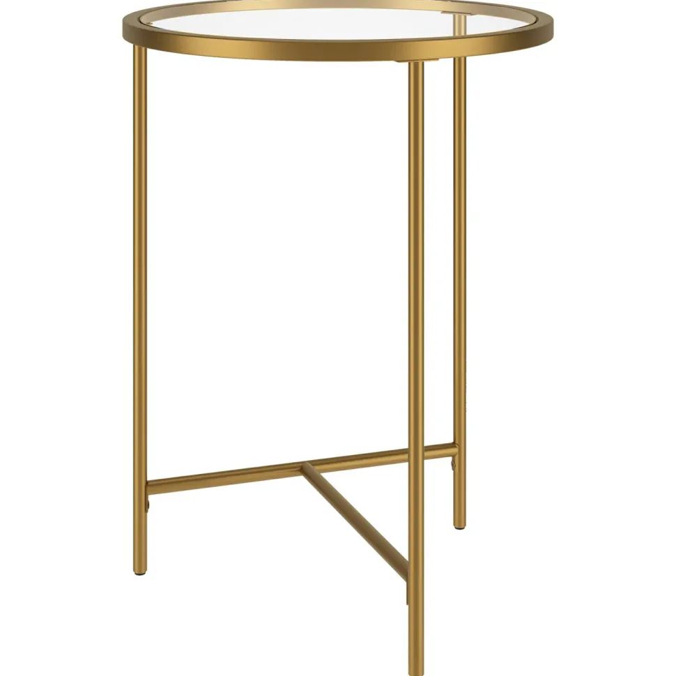 Berenson 18" Wide Round Side Table with Glass Top in Gold