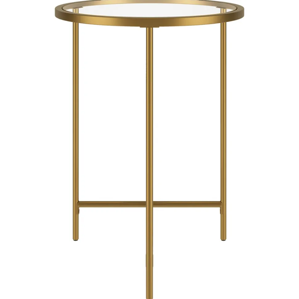 Berenson 18" Wide Round Side Table with Glass Top in Gold