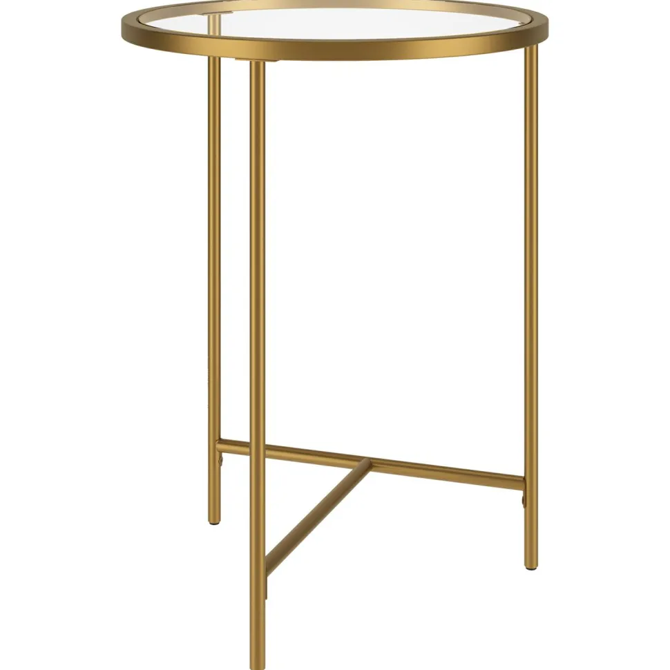 Berenson 18" Wide Round Side Table with Glass Top in Gold