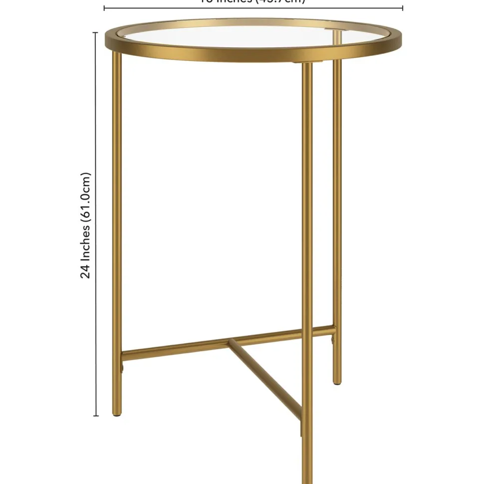 Berenson 18" Wide Round Side Table with Glass Top in Gold