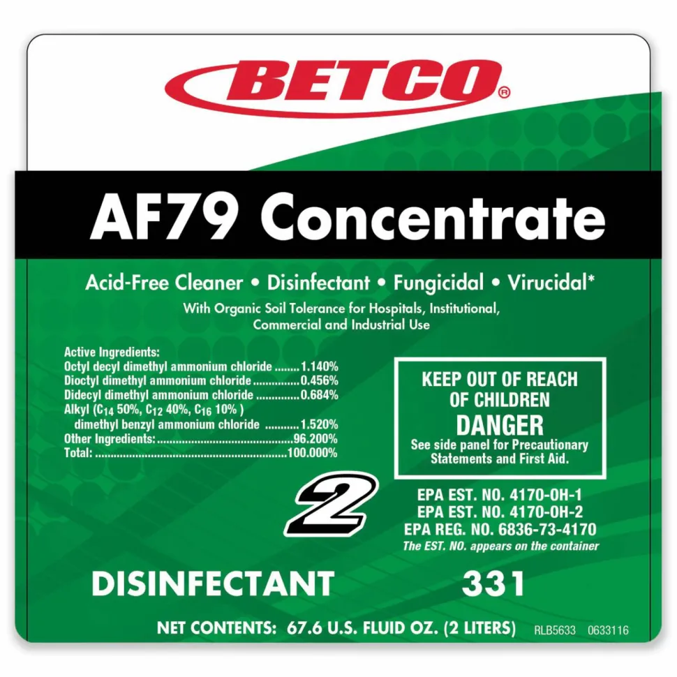 Betco AF79 Fastdraw Acid-Free Disinfectant Restroom Cleaner Concentrate Disinfectant, 67.6 Oz Bottle, Case Of 4