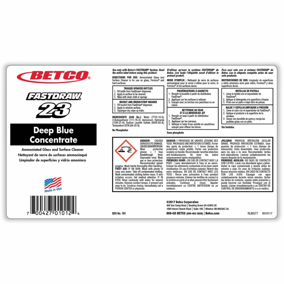 Betco Corporation Deep Blue Concentrate, 67.63 Oz Bottle, Case Of 4