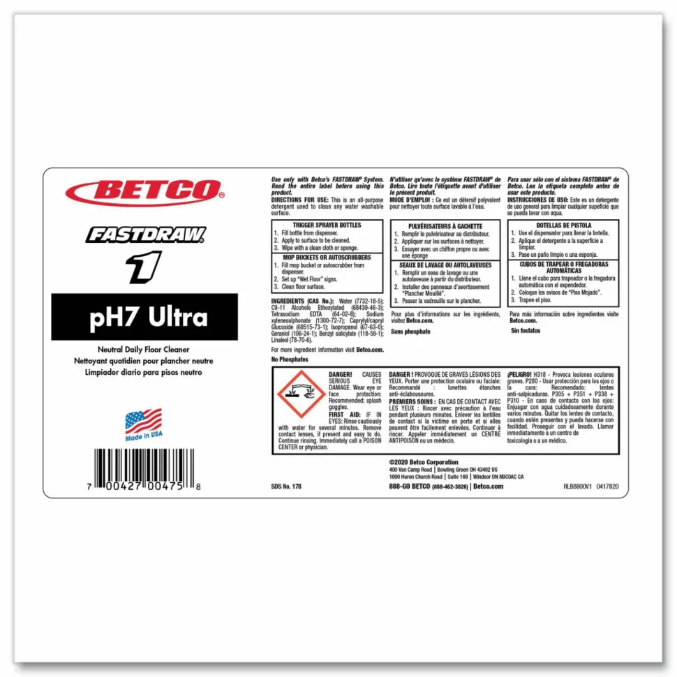 Betco FastDraw 1 pH7 Ultra Floor Cleaner