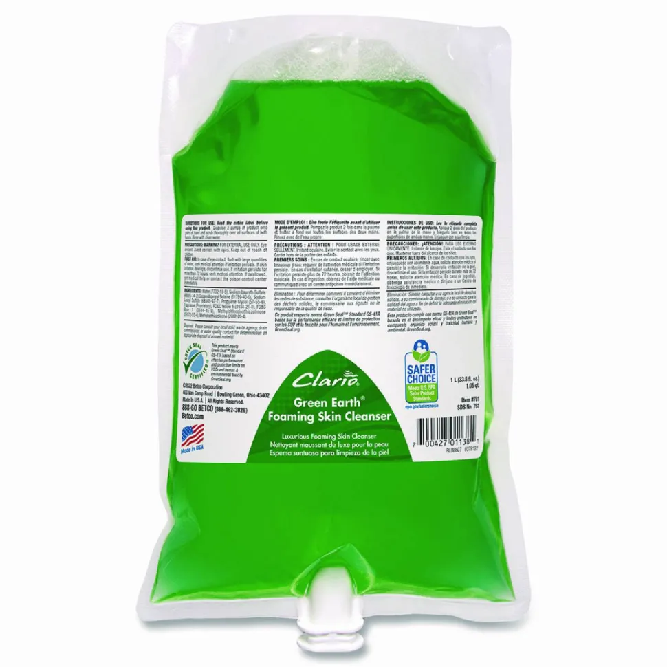 Betco Green Earth Foam Skin Soap Cleanser, Citrus Scent, 38 Oz, Carton Of 6 Refills